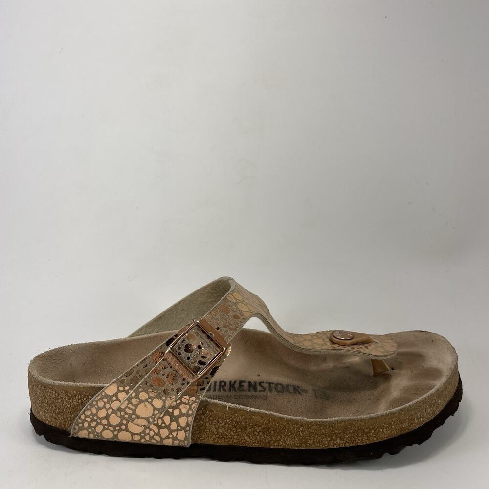 Birkenstock Gizeh Metallic Gold Snake Print Sandals Womens Size 39, 8-8.5 Thong